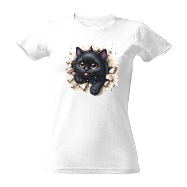 Tričko s potiskem Kočka leze dírou