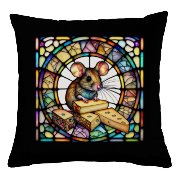 Polštář bavlněný  s potiskem myška v barevném okně